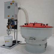 Orbital machine RWO-D-330-MF-AIR for Microfluid processes, equipped with final drying device for the treated parts
