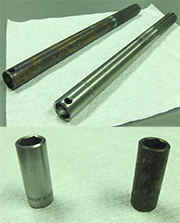 Hand tools, before and after blasting to remove heat treatment scale without damage to the engraving on the work pieces