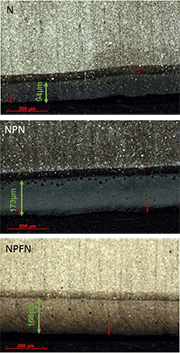 Figure 1: OM pictures of N, NPN and NPFN samples in cross-section