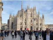 Milan is an exciting city with many opportunities for visitors: here is a view of its best-known historical monument, the Gothic Cathedral, also called Duomo