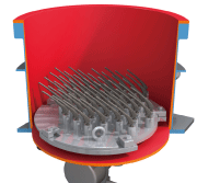 The work pieces are mounted onto a carrier plate, which in turn is electromagnetically clamped to the bottom of the processing bowl