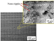 Fig. 2. SEM image of the surface with zoomed-up image in the inset showing nano-ripples