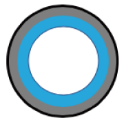 Picture 3: Cross-section of a centrifuge drum. The sludge (grey) is deposited on the drum wall. The cleaned liquid (blue) stays inside (Picture source: Rösler).