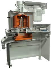 Picture 5: Schematic of a fully automatic centrifuge. The sludge is automatically peeled out of the rotating drum (Picture source: Rösler)