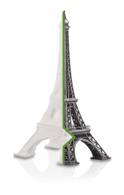 MJF printed Eiffel Tower before and after NAM cleaning process