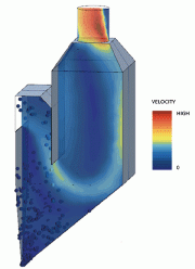 Analysis of the 
air flow, including 
solid particle discharge, 
in an air extraction box