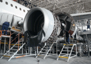 Aircraft engine undergoing maintenance
