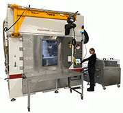 Vapormatt Leopard Cub automatic wet blasting machine with crane for loading heavy components