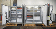 Industrial control panel featuring CompactLogix™ PLC and HMI system for equipment automation and control