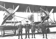 The crew members in front of the Vickers Vimy used in the first flight to be completed from England to Australia in 1919.