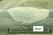 Fig. 4:  Welded thin plate specimen for fatigue plate bending test
(a) Dimension
(b) Weld macrostructure